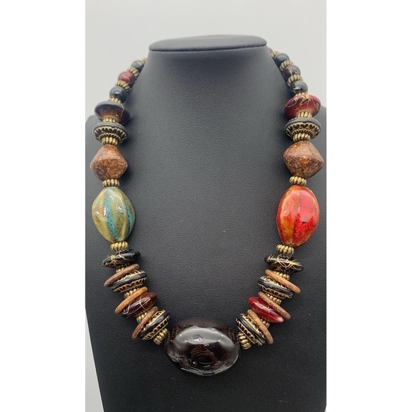 The Unbranded Brand Jewelry - Vintage Brass Tone Chunky Pretty Multi Color Beaded Boho Choker Necklace 14-17"